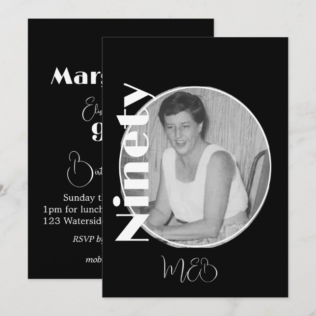 90e anniversaire Elegant Photo Invitation (Devant / Derrière)