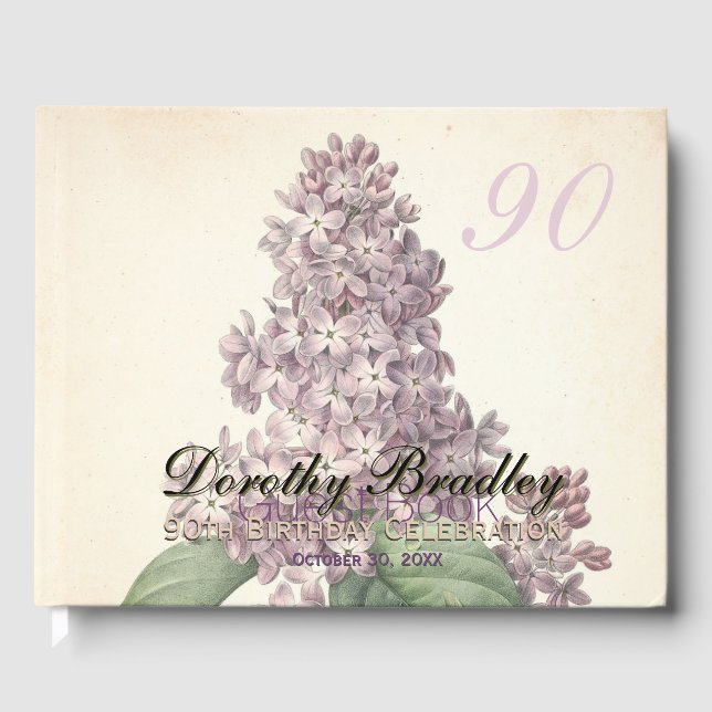 90e Anniversaire Fête Lilac Livre d'invité personn (Recto)