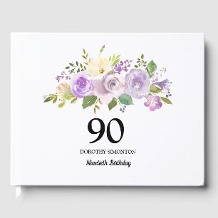 90e Anniversaire Fête Purple Floral Livre d'invité
