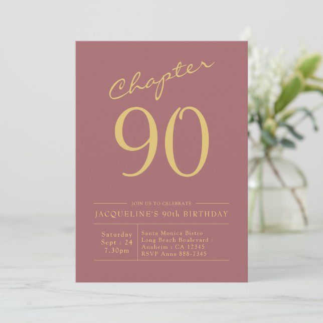90e anniversaire Gold Pink Invitation (Debout devant)