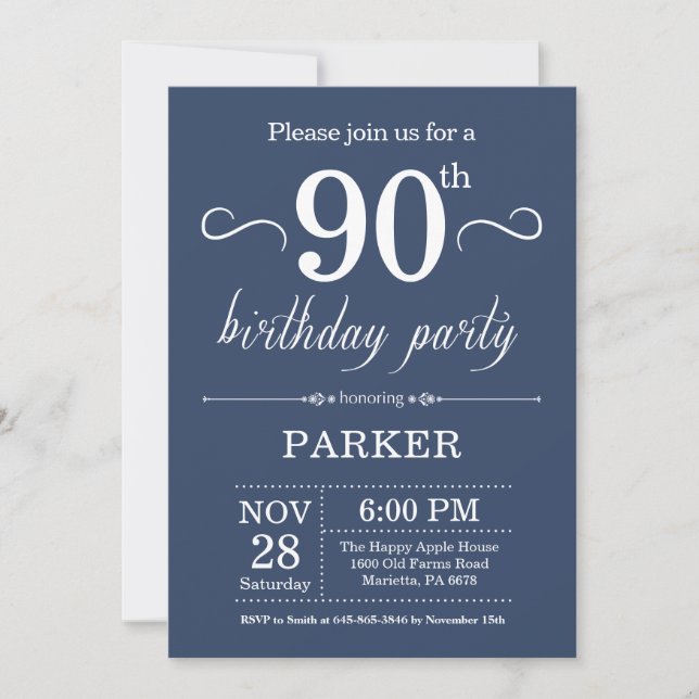 90e anniversaire Invitation Blue (Devant)