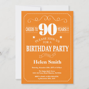 90e anniversaire Invitation Bourgogne Orange et Bl