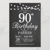 90e anniversaire Invitation Chalboard Chaîne lumiè