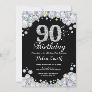 90e anniversaire Invitation Chalkboard Silver Diam