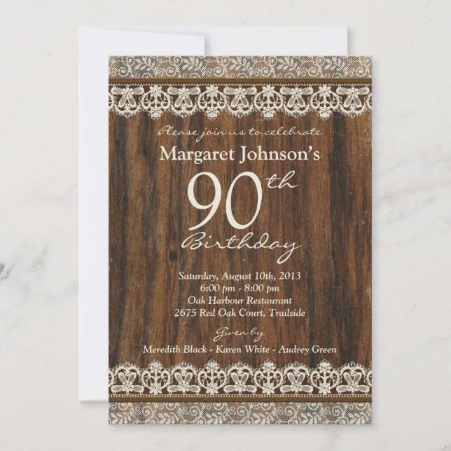 90e anniversaire Invitation | Dentelle en bois rus (Devant)
