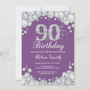 90e anniversaire Invitation Diamant violet et arge