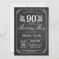 90e anniversaire Invitation Floral Chalkboard
