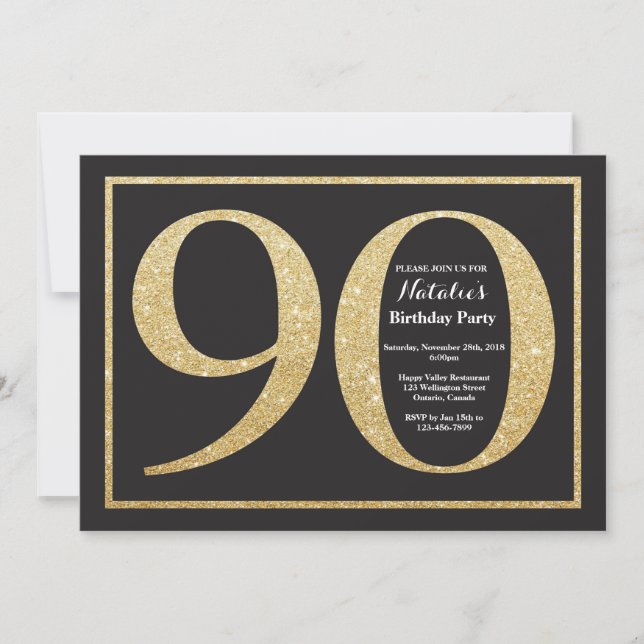 90e anniversaire Invitation Gold Parties scintilla (Devant)