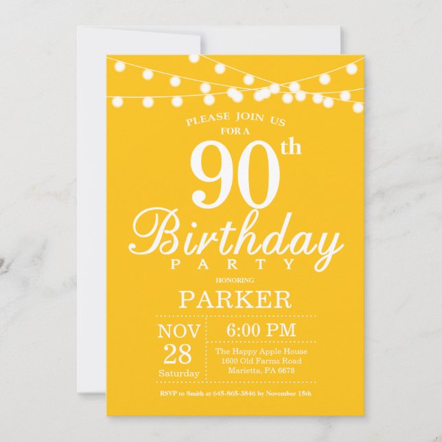 90e anniversaire Invitation Jaune (Devant)
