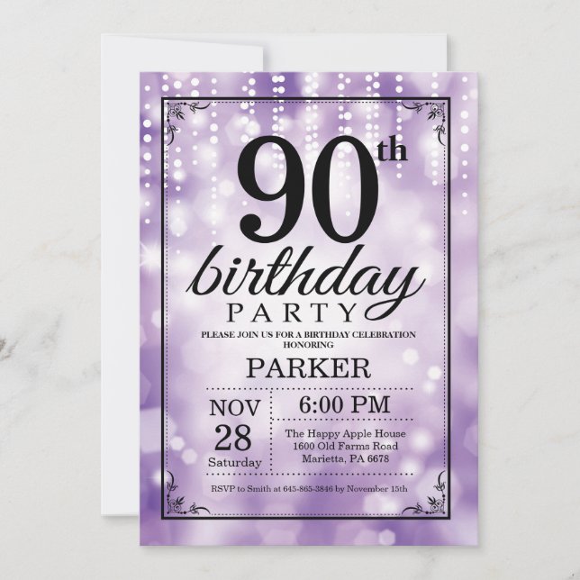 90e anniversaire Invitation Parties scintillant vi (Devant)