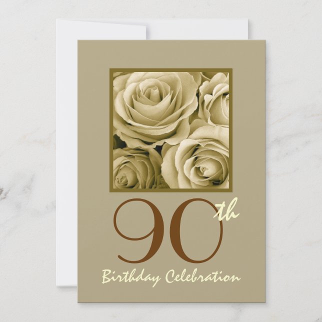 90e anniversaire Invitation Roses d'or (Devant)