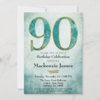 90e anniversaire Invitation Turquoise Blue Gold Ad