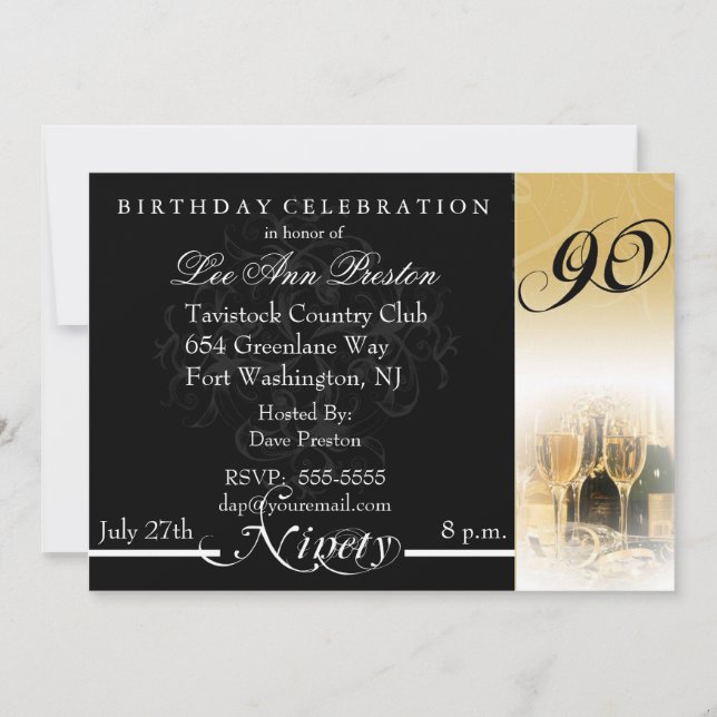 90e anniversaire Invitations de fête (Devant)