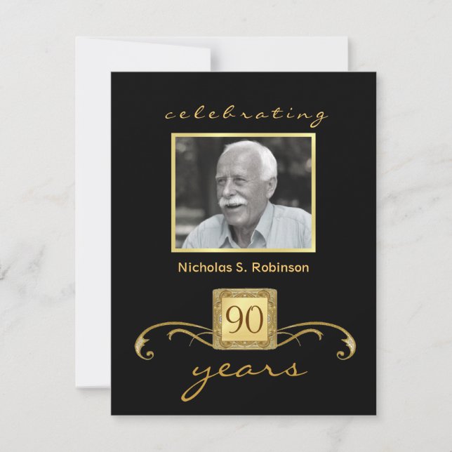90e anniversaire Invitations de fête - Monogramme  (Devant)