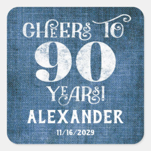 90e anniversaire Merci en lin bleu Favor Stickers