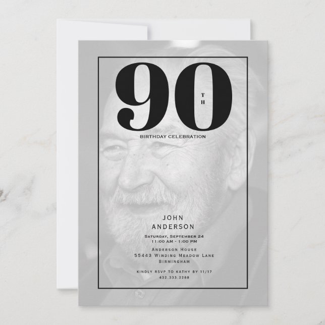 90e anniversaire Photo Party Invitation (Devant)