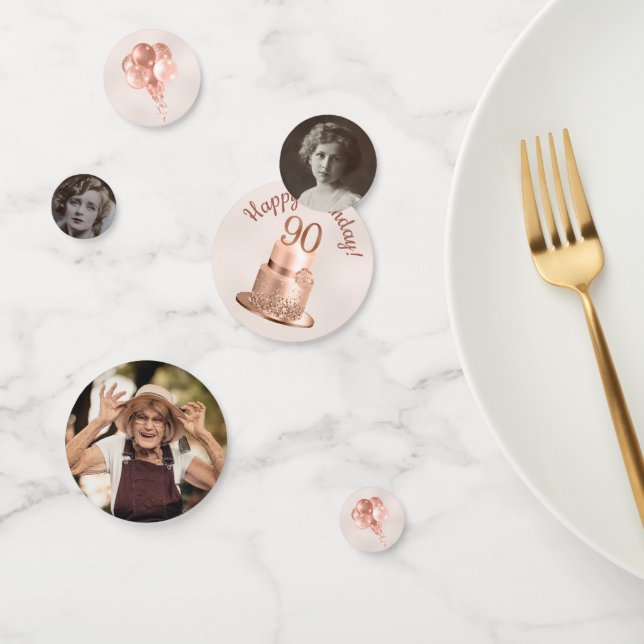 90e anniversaire Rose Gold Cake photo Confetti (Groupe)