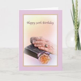 90e carte d'anniversaire avec les mains vieilles e