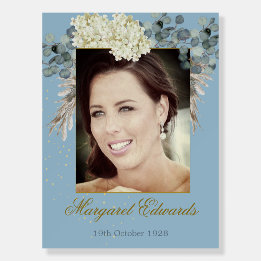 90ème Floral Blue Gold Elegant Photo Anniversaire