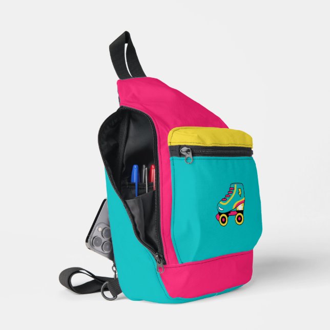 90er-Bilder, Retro-Roller-Skate-Symbol Crossbody Bag (Offen)