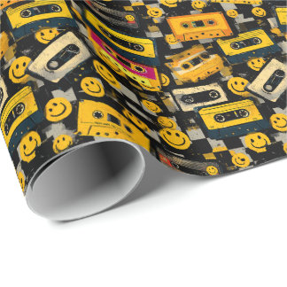 90er Cassette & Smiley Wrapping Paper - Retro-Part Geschenkpapier