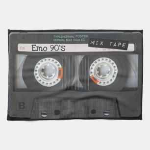 90er Emo-Kassette Schwarzes Mix-Tape Geschirrtuch