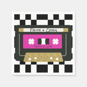 90er Hip Hop  Hot Pink Gold Checkerboard Mixtape Serviette