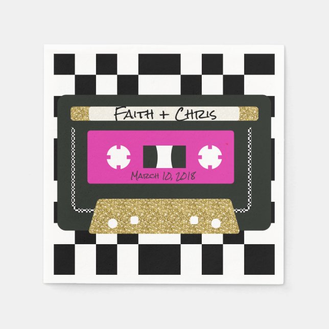 90er Hip Hop| Hot Pink|Gold Checkerboard Mixtape Serviette (Vorderseite)