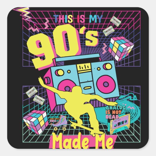 90er Jahre Hip Hop Vibes Retro machte mich Quadratischer Aufkleber (Vorderseite)