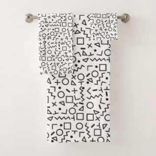 90er Jahre Schwarz-Weiß-Retro-Formen-Muster Badhandtuch Set