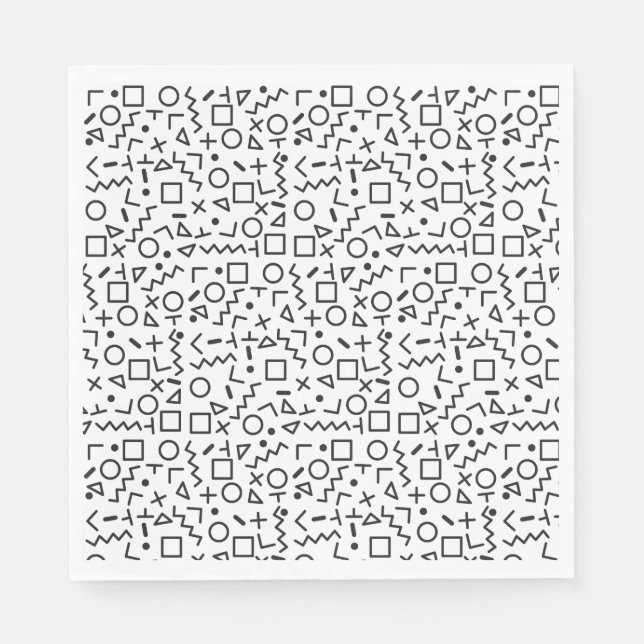 90er Jahre Schwarz-Weiß-Retro-Formen-Muster Serviette (Vorderseite)