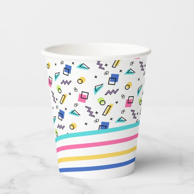 90er Jahre Vibe Simple Shapes und Stripes Paper Cu Pappbecher (Vorderseite)