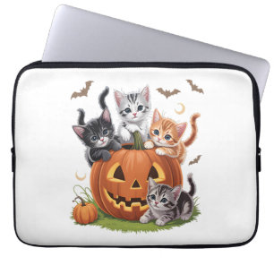 90er-Katzen-Kürbis-Halloween-Blumen-Schauerliche J Laptopschutzhülle