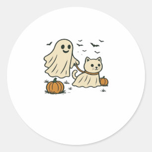 90er-Katzen-Kürbis-Halloween-Blumen-Schauerliche-J Runder Aufkleber