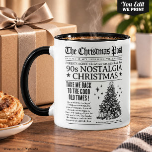 90er Nostalgie-Weihnachtstasse, Vintage-Zeitung Tasse