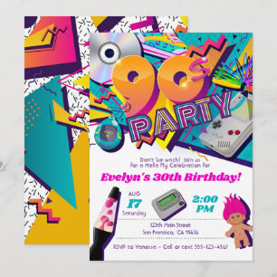 90er Party Einladung, 90er Einladung Thema