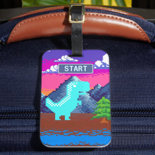 90er Pixel Gamer Pixelart - Dinosaur Illustration  Gepäckanhänger