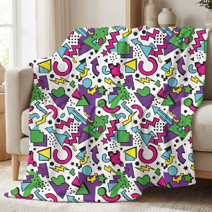 90er Retro Lila Türkis Grün Memphis Stil Fleecedecke