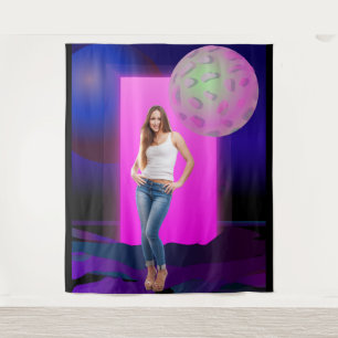 90er Retro Weltraum Party Dekoration Hintergrundku Wandteppich