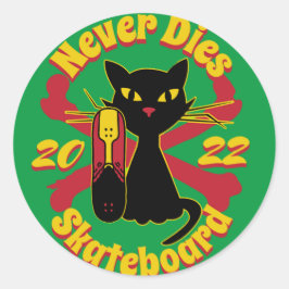 90er, Skateboard Katze, Skateboard stirbt nie Runder Aufkleber