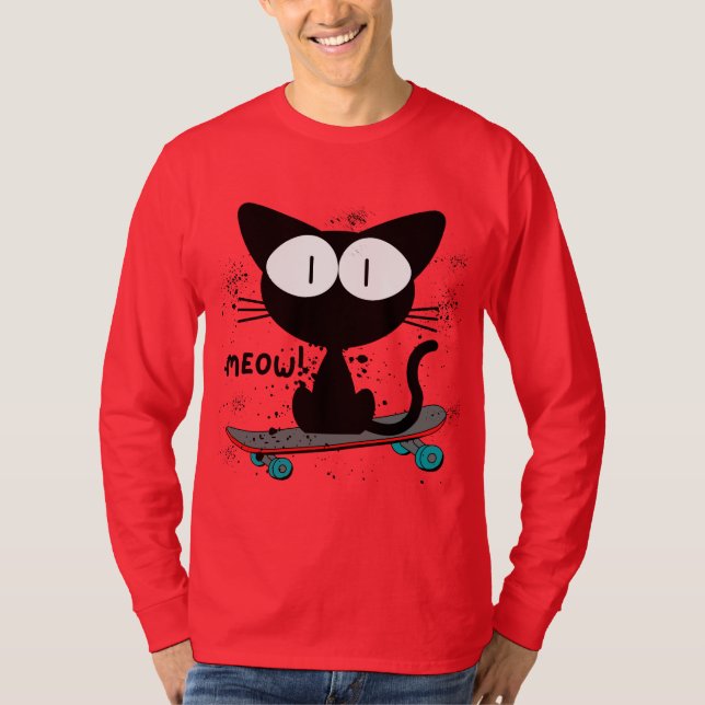 90er, Skateboard Katze, Skateboard stirbt nie T-Shirt (Vorderseite)