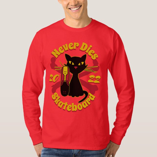 90er, Skateboard Katze, Skateboard stirbt nie T-Shirt (Vorderseite)
