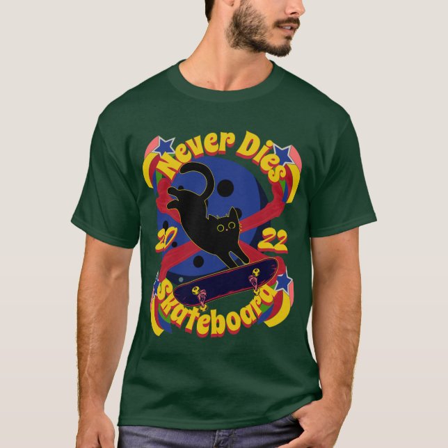 90er, Skateboard Katze, Skateboard stirbt nie T-Shirt (Vorderseite)