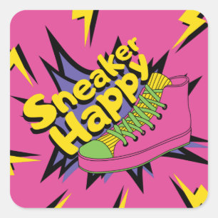 90er Sneaker Happy Quadratischer Aufkleber