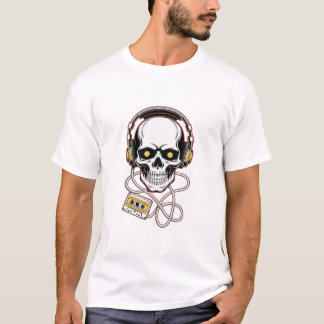 90er Tribal-Schädel mit Kopfhörern – Hochkontrast- T-Shirt