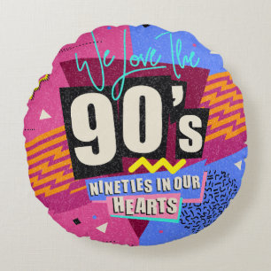 90er und 80er Poster. Wir lieben die 90er. Retro-S Rundes Kissen