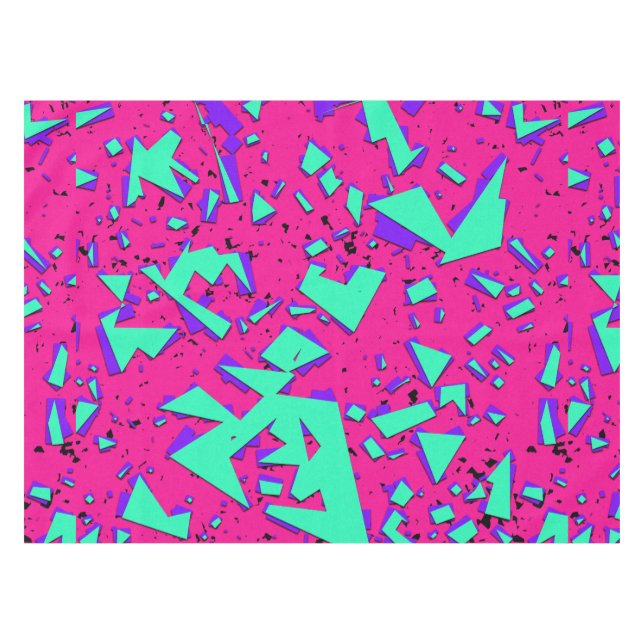 90s aquamarines und rosa abstraktes geometrisches tischdecke (Vorderseite (Horizontal))