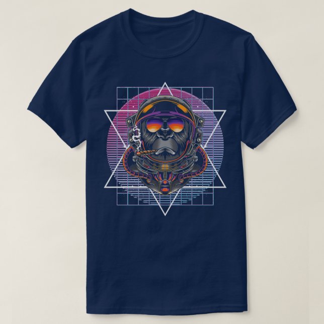 90s Art Synthwave Damwave Aesthetics Monkey Astr T-Shirt (Design vorne)