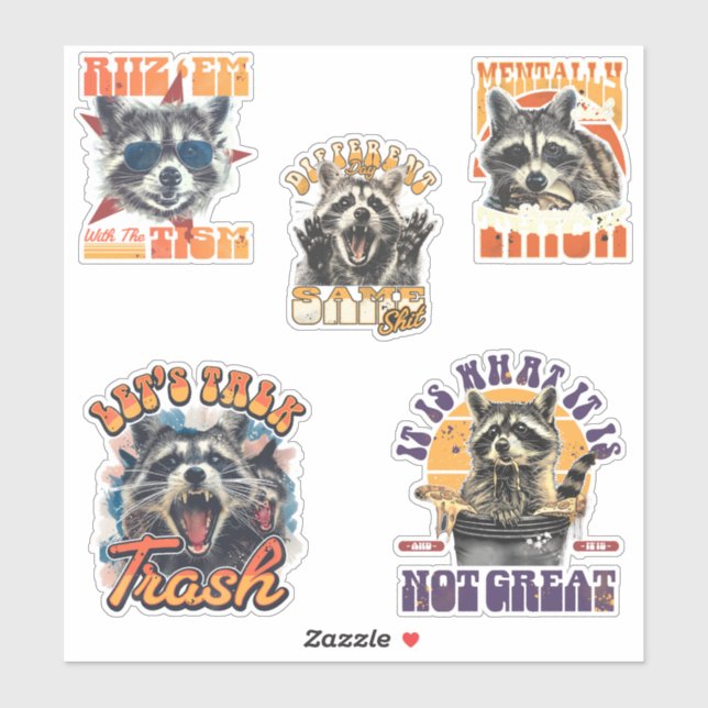 90s Bootleg Feral Raccoon Sticker Pack 2 (Blatt)