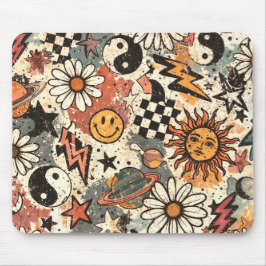 90s Happy Faces Sun Flowers Pattern Mousepad